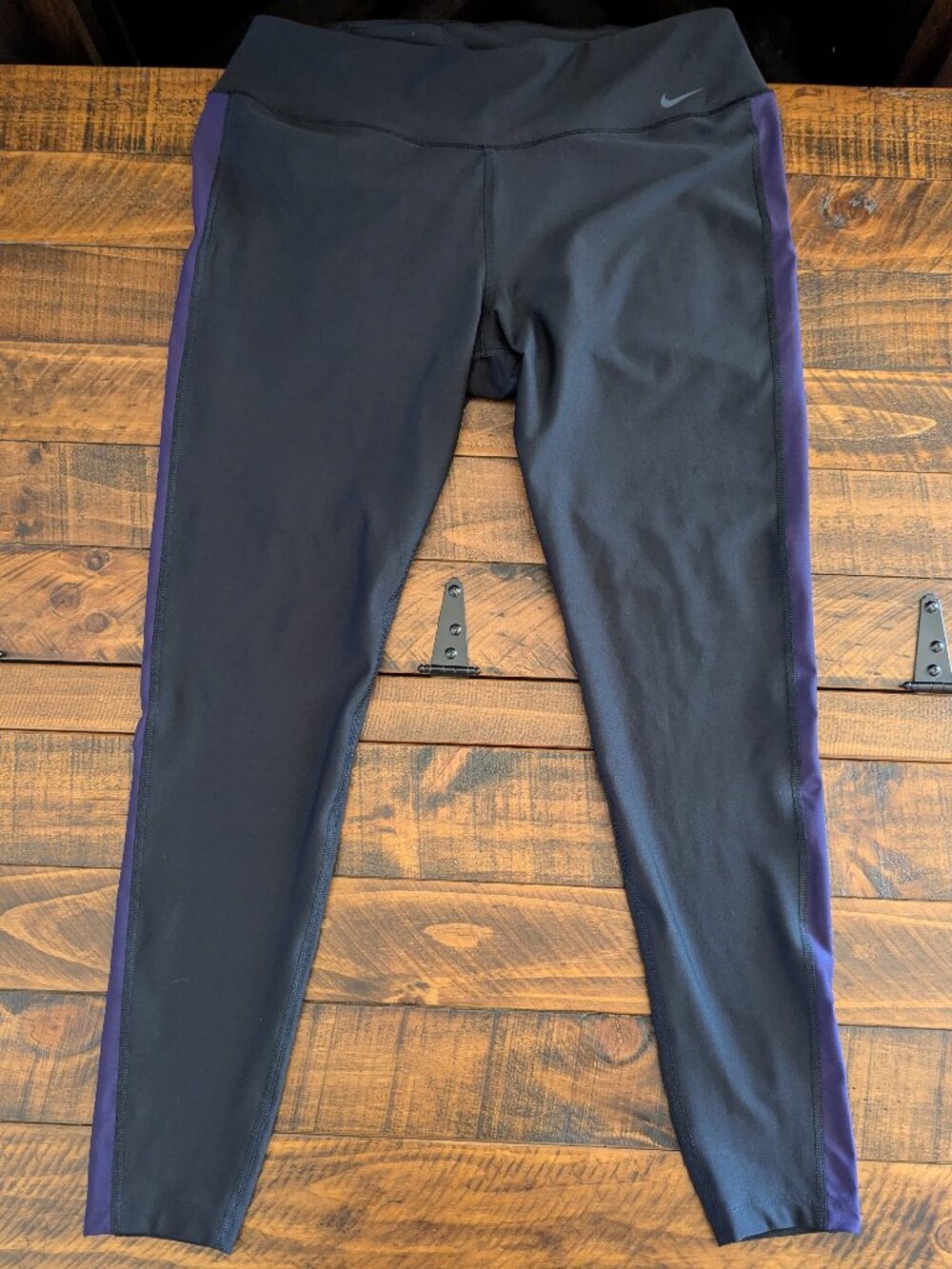 NIKE POWER Womens Dri-Fit Training Poly Leggings Black/Purple XL Gym Run Yoga